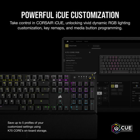 CORSAIR K70 CORE RGB Mechanical Gaming Keyboard with Palmrest - Pre-lubricate...