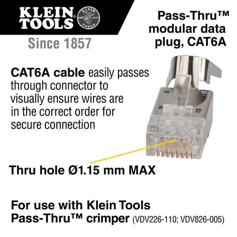 Klein Tools VDV826-754 Modular Data Plug for CAT6A Shielded Cable and Larger ...