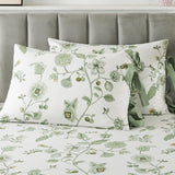 FADFAY Full Size Sheet Sets Green Floral Bedding Premium Percale Cotton Toile...