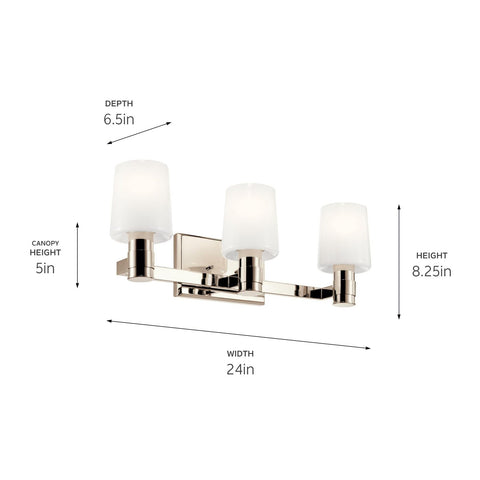 KICHLER Adani 3-Light Vanity, Modern Light with Opal Glass in Polished Nickel...