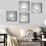 Flowers Wall Art White Elegant Floral Canvas Art Print Blooming Lotus Picture...