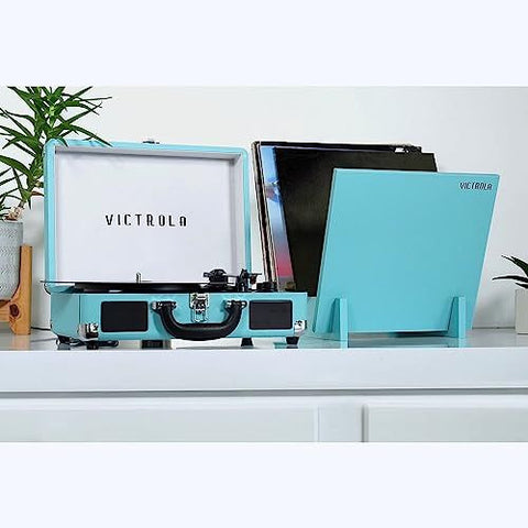 Victrola Journey+ Bluetooth Suitcase Record No Size, Turquoise with Stand