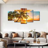 Golden Seascape Ocean Beach Wall Art Cozy Sea Artwork Modern Ocean Sunset Sea...