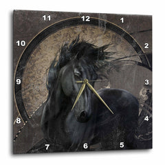 3D Rose A Glorious Friesian Horse in Gothic Look Wall Clock, 15" x 15"