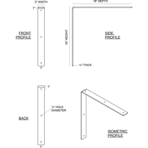 Ekena Millwork BKTM02X18X18HASS-CASE-2 Hamilton Bracket, 2"W x 18"D x 18"H, S...