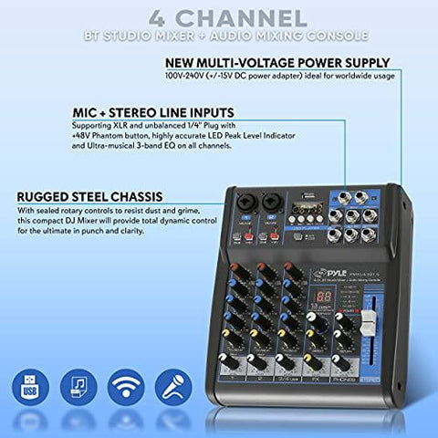 Pyle Professional Audio Mixer Sound Board Console System Interface 4 Channel...