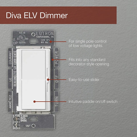 Lutron DVELV-300P-BL Diva 300-Watt Single Pole Electronic Low-Voltage Dimmer,...