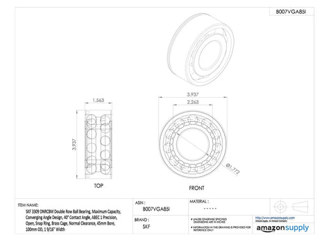 SKF 3309 DNRCBM Double Row Ball Bearing, Maximum Capacity, Converging Angle D...