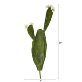 Nearly Natural 24in. Flowering Cactus Artificial (Set of 4) Silk Plants, Green