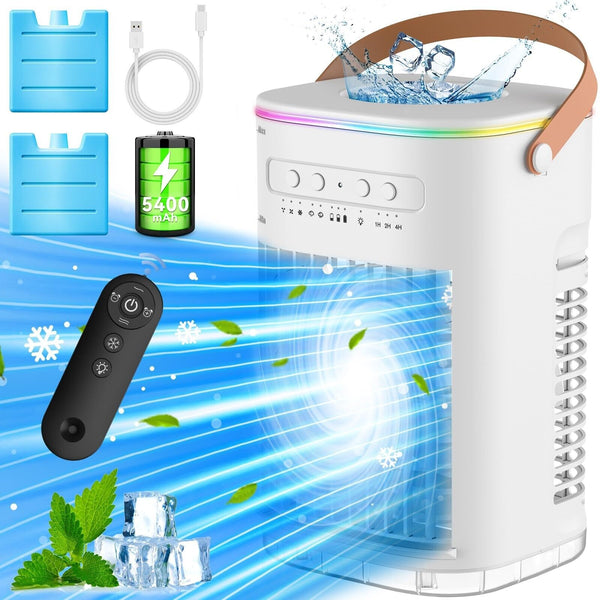 Mini Air Conditioner, 3 IN 1 Portable Desk Fan w/5400mAh Battery, 3 Speeds, R...