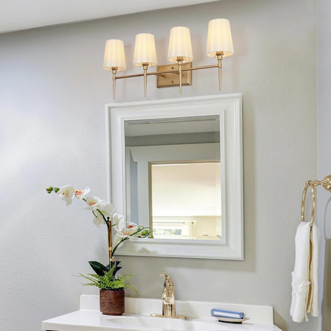 Gold Bathroom Light Fixtures, 4 Light Modern Vanity Lights for Bathroom with ...