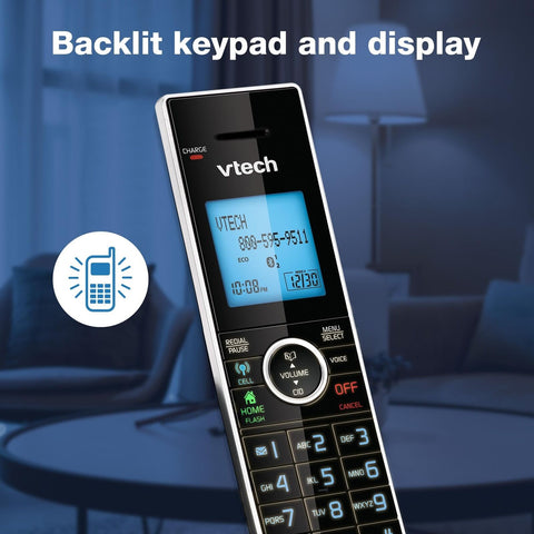 VTech Connect to Cell DS6771-3 DECT 6.0 Cordless Phone - Black, Silver, 6.9" ...