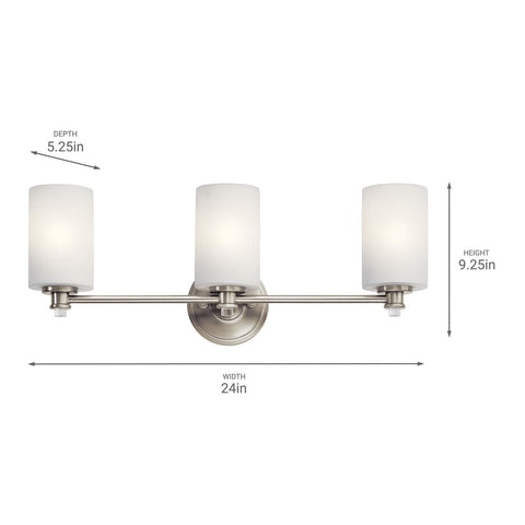 Kichler Joelson 24" 3 Light Vanity Light with Satin Etched Cased Opal and Cle...