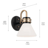 Kichler Farum 9.5 Inch 1 Light Wall Sconce with Opal Glass in Black with Cham...