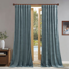 StangH Light Blue Curtains Velvet - Luxury Long Door Curtains for Sliding Gla...