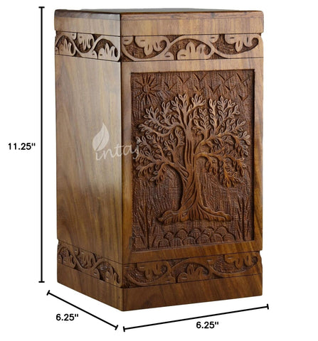 INTAJ Handcarved Wooden Cremation Urn for Human Ashes - Tree of Life Design, ...