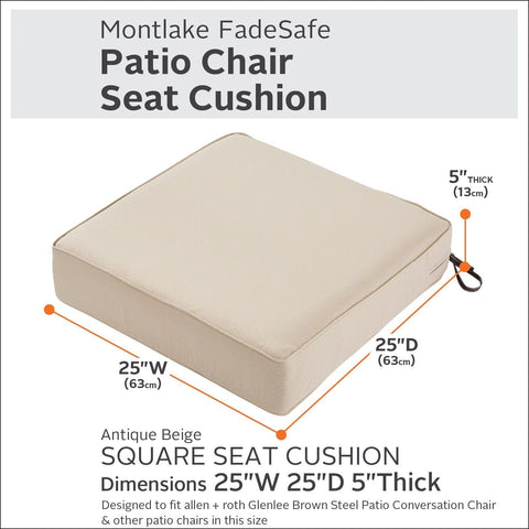 Classic Accessories Montlake Water-Resistant 25 x 25 x 5 Inch Outdoor Seat Cu...