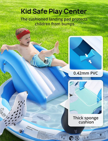 Inflatable Play Center, EVAJOY Kiddie Pool with Slide for Children, Sprinkler...