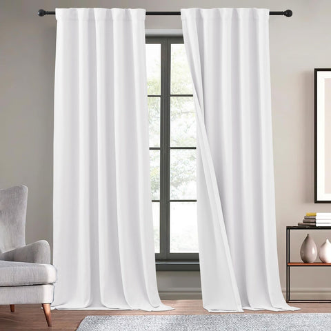 KGORGE White Faux Linen Curtains 96 inches Long, Pinch Pleated Thick Linen We...