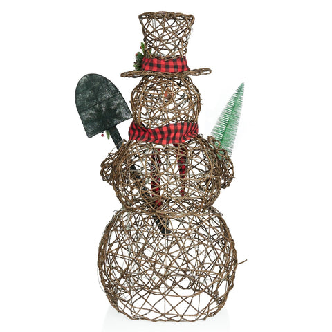 Alpine Corporation CHT922 47" Rattan Snowman with Shovel & Scarf Decor, 60 Wa...
