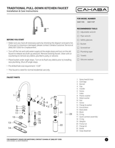 CAHABA CA6111SS Single Handle Pull Down Faucet with Soap Dispenser, Brushed N...