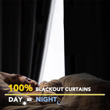 100% Blackout Shield Linen Blackout Curtains for Bedroom, Thermal Insulated C...