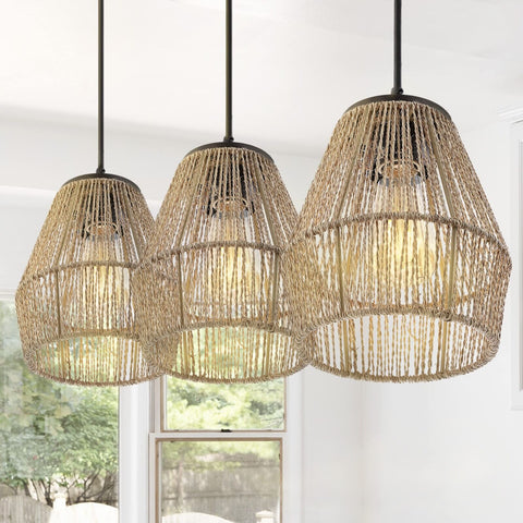 JONATHAN Y JYL1124A Ibiza Island 30" 3-Light Seagrass/Metal Bohemian Coastal ...