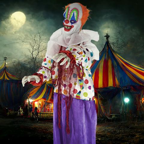 Haunted Hill Farm Life-Size Scary Animatronic Talking Clown with Motion, Touc...