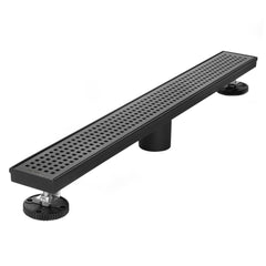 Neodrain 60-Inch Black Linear Shower Drain with Removable Quadrato Pattern Gr...