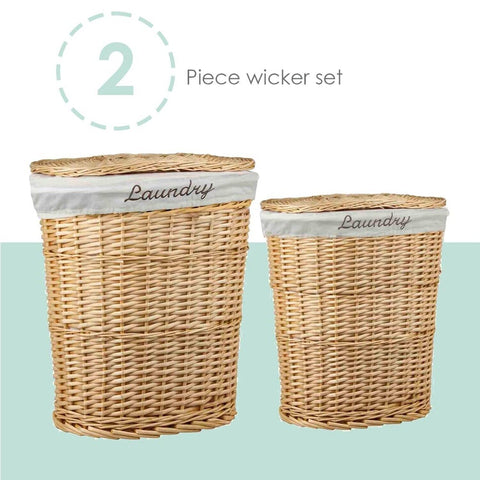 Sunbeam 2PC Laundry Wicker Basket (Natural) by Home Basics Beige (Natural)