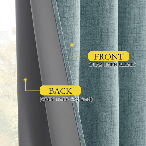 NICETOWN Full Blackout Skylark Blue Linen Curtains 108" Length with Thermal I...