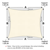 Artpuch Sun Shade Sail, 12'x16' Cream Rectangle, Curved Edged Commercial Grad...