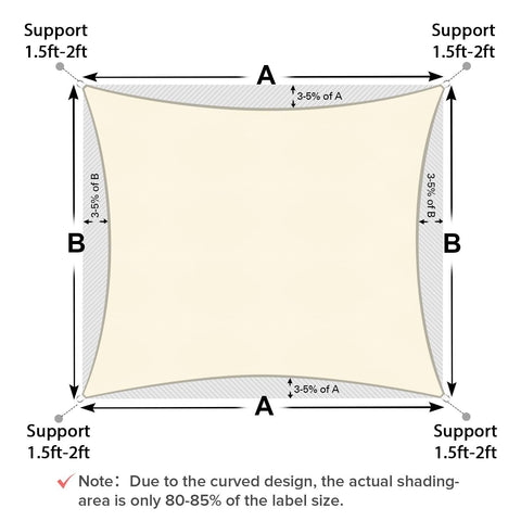 Artpuch Sun Shade Sail, 12'x16' Cream Rectangle, Curved Edged Commercial Grad...