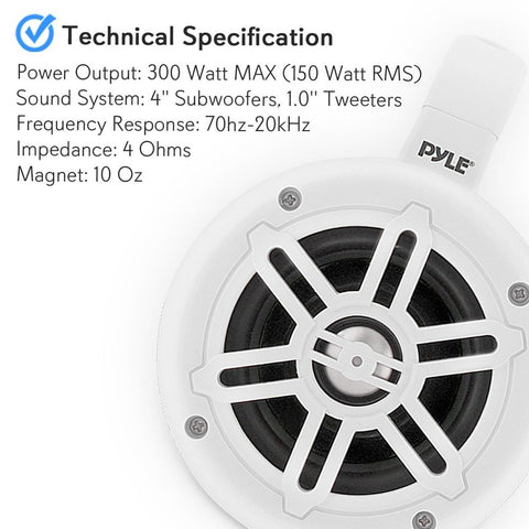 Pyle Waterproof Marine Wakeboard Tower Speakers - 4 Inch Dual Subwoofer Speak...