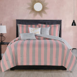 Juicy Couture Cabana Stripe Reversible Bedding Set - King Size - Pink and Gre...