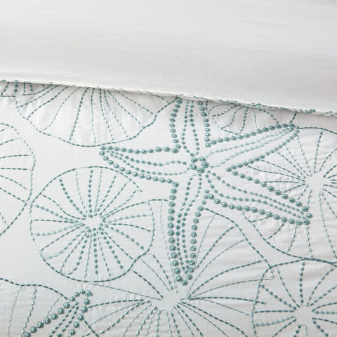 Harbor House 100% Cotton Duvet Cover, Embroidered Coastal Seashells, Starfish...