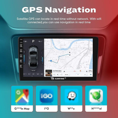 Kunfine Car CarPlay Android Auto Navigation Stereo GPS Radio Camera Display 9...