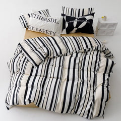 KAREVER Striped Comforter Queen Black White Comforter 3 Pieces Soft Stripes C...