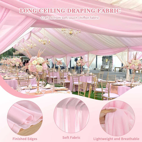 Wedding Canopy Ceiling Drapes 6 Panels 5ftx20ft Pink Draping Fabric Sheer Cur...