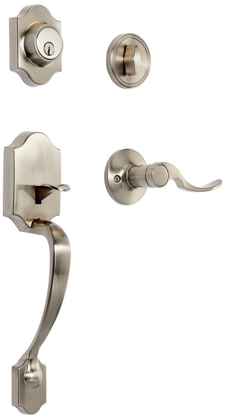 Amazon Basics Handleset with Shelby Lever - Single Cylinder Packs, Satin Nick...