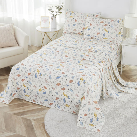 Brandream Cotton Gauze Bed Sheet Set Queen Size Boys Bedding Dinosaur Print S...