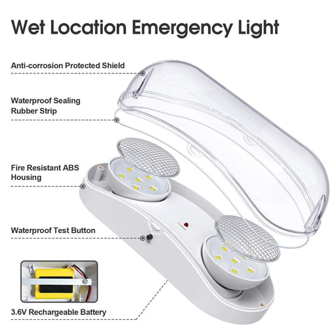 Outdoor Emergency Light with Battery Backup, Exterior Emergency Exit Lights H...