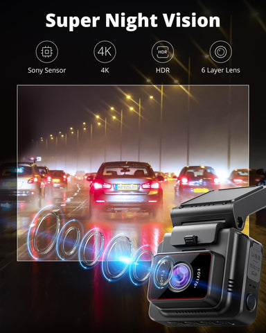 Kingslim Dash Cam Front, 4K Dash Camera for Cars with Free 64GB SD Card, WiFi...