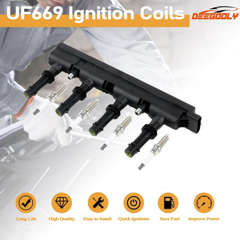 UF-669 Ignition Coils & Iridium Spark Plugs Compatible with Chevy Sonic Buick...