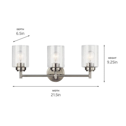 Kichler Winslow 21.5" Vanity Light in Brushed Nickel, 3-Light Transitional Ba...