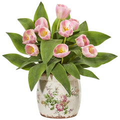 Nearly Natural Tulip Artificial Arrangement in Floral Design Vase