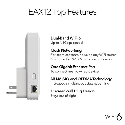 NETGEAR WiFi 6 Mesh Range Extender (EAX12) - Add up to 1,200 sq. ft. and 15+ ...