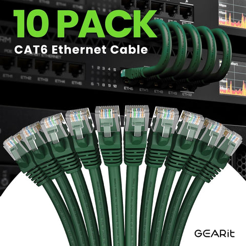 GearIT Cat 6 Ethernet Cable (10-Pack 15 Feet) Cat6 Network Patch, 10Gbps, RJ4...