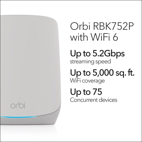 NETGEAR Orbi Whole Home Tri-Band Mesh WiFi 6 System (RBK752P) &#8211; Router wit