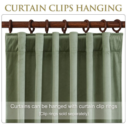 StangH Sage Green Velvet Curtains 90 inches Long, Back Tab Room Darkening Win...